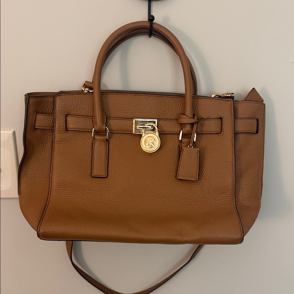 Michael Kors Tan Pebbled Leather Satchel with Gold-Tone Accent